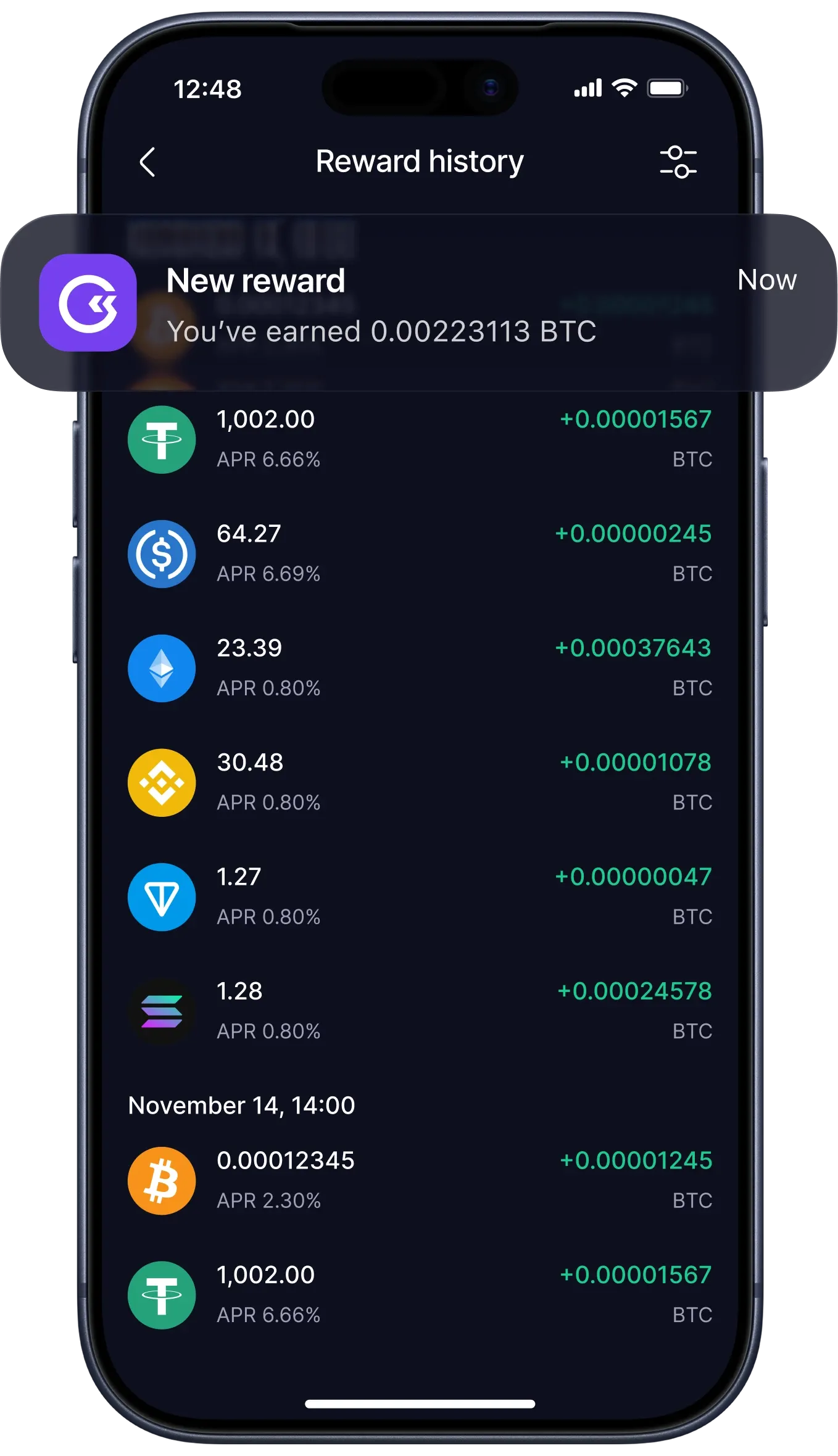 Reward History — GoMining app